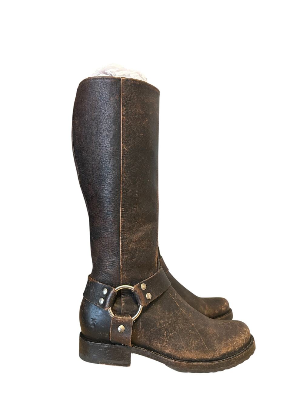 Frye Veronica Harness Tall Brown Distressed Leather Knee High Boot 7.5